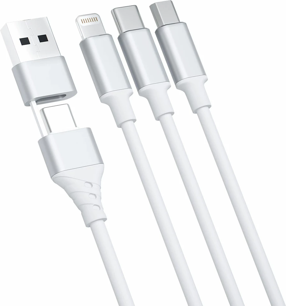 Kabllo 3in1 3mk Hyper Cable, 1.5m, USB-A në USB-C/Micro USB/Lightning, Bardhë