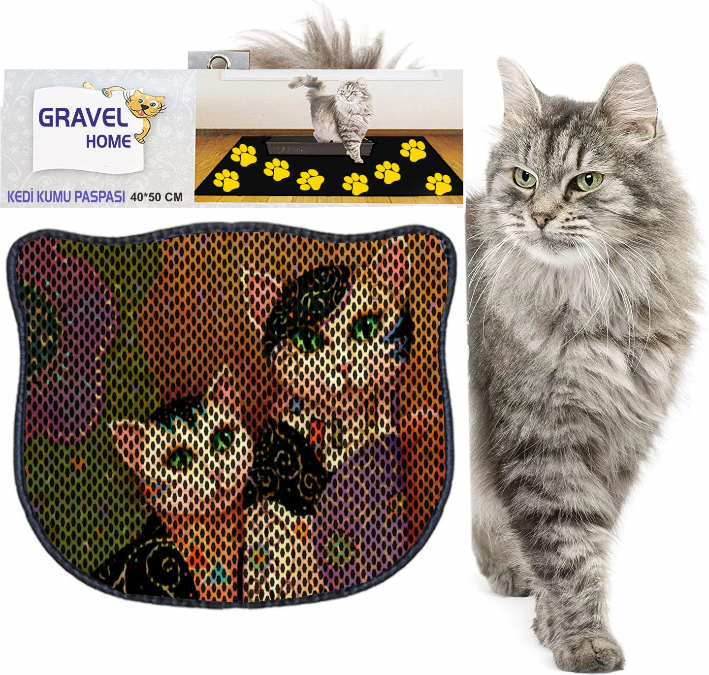 Tapet për rërë mace, Paws & Whiskers, Kdkafa0106, shumëngjyrësh, 40x50cm