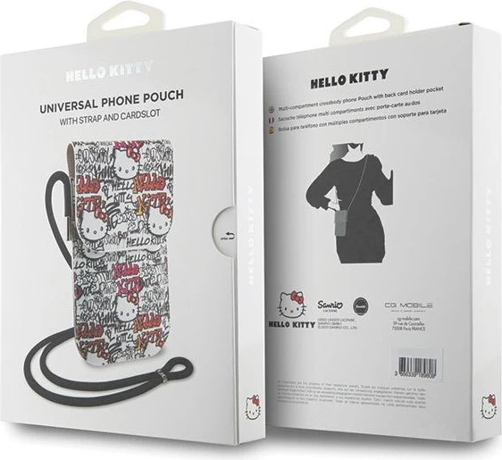Çantë për celular Hello Kitty Leather Tags Graffiti Cord, lëkurë artificiale, bezhë