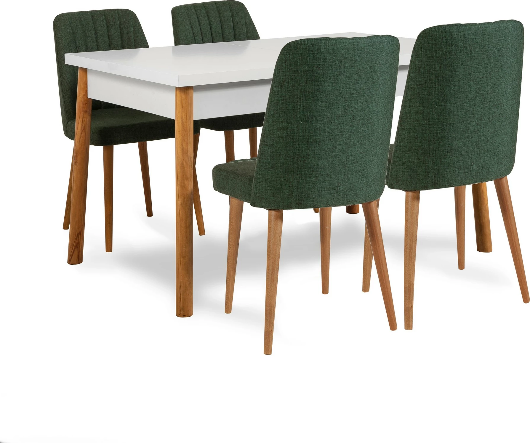 Tavolinë me karrige për ngrënie, e zgjatshme, 5 copë, Skye Decor, Santiago, e bardhë, e gjelbër