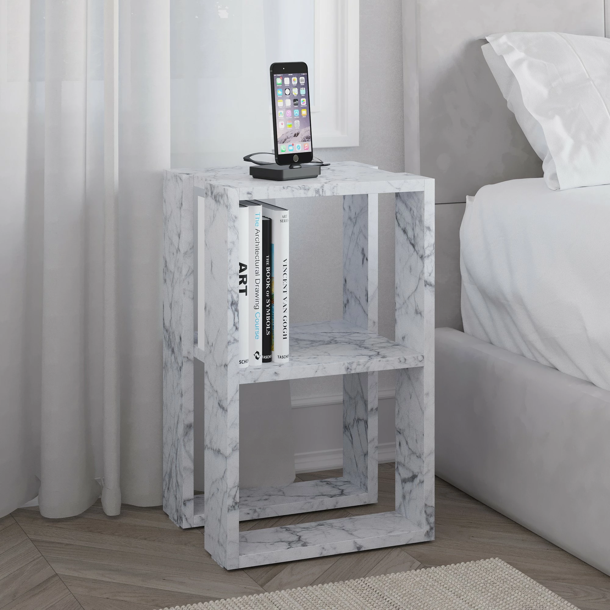 Komodinë natës Carrara Marble, Skye Decor, 2 nivele
