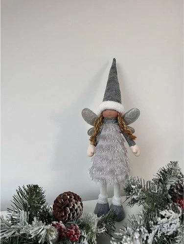 Figurinë dekoruese Krishtlindjesh zanë/engjëll Ruhhy 22343 40 cm, gri/bardhë/argjend