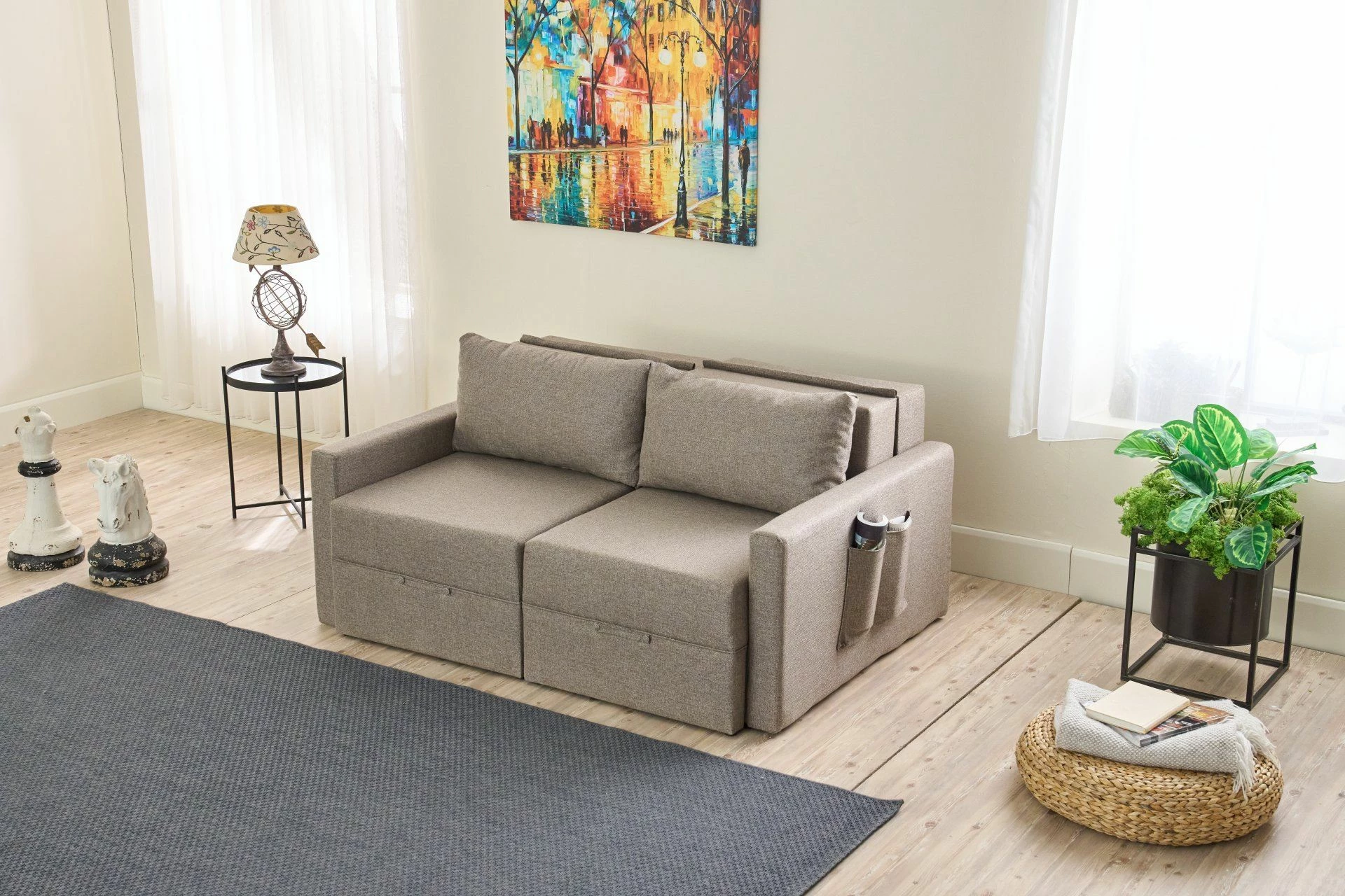 Divan-krevet dy vendësh, ngjyrë kafe, Saros