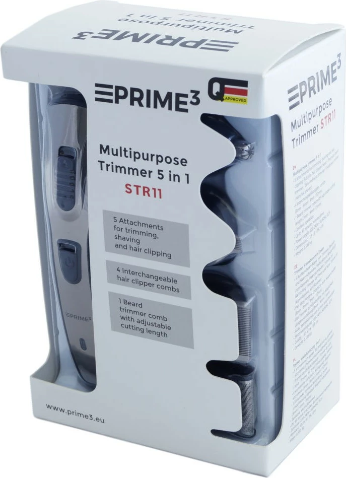 Trymer PRIME3 STR11, multifunksional, për mjekër, flokë, vetulla, veshë e hundë, i zi/argjendtë