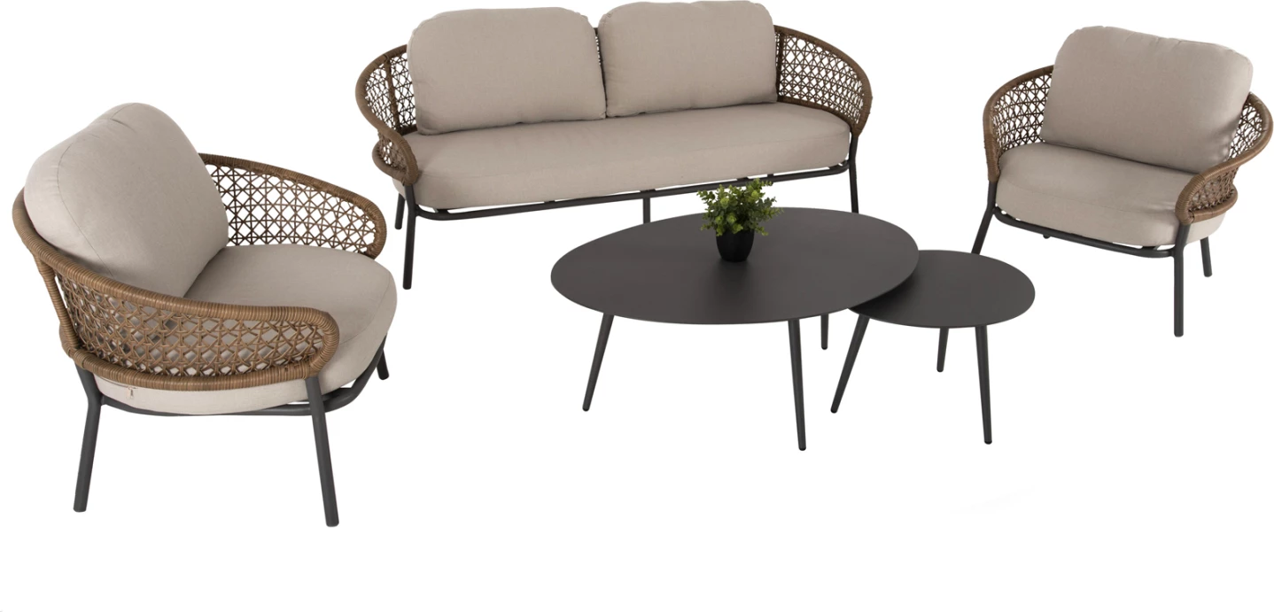 Set salloni për jashtë 5 pjesë BREY FH6079 alumini antracit-kaki PE ratan-bezh jastëkë