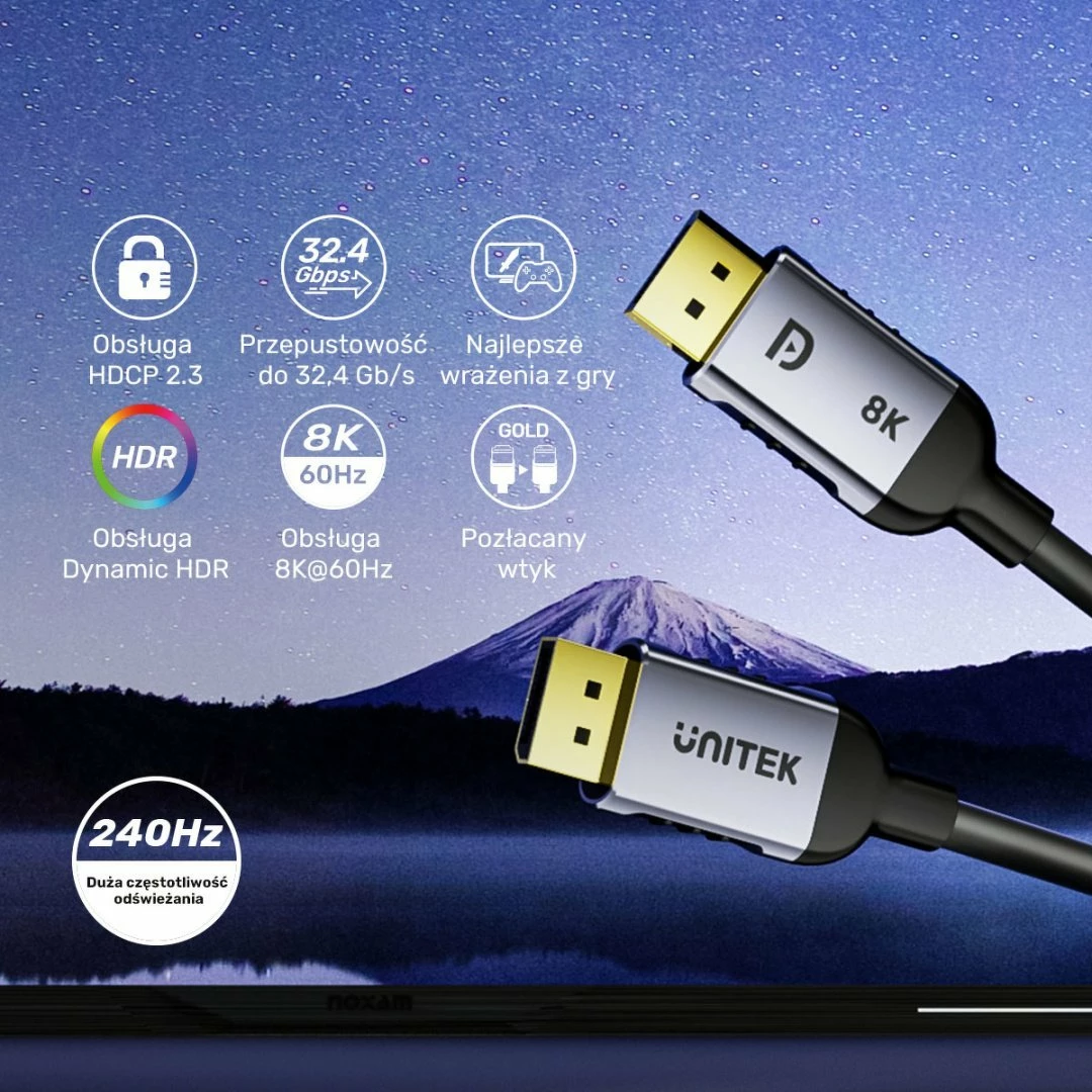 Kablë DisplayPort Unitek C1628GY01-3M, DP-DP, 3m, 1.4, 8K@60Hz/4K@240Hz, e zezë