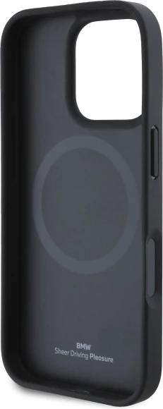 Mbështjellës BMW Sign Leather Textured And Line MagSafe për iPhone 16 Pro Max, i zi