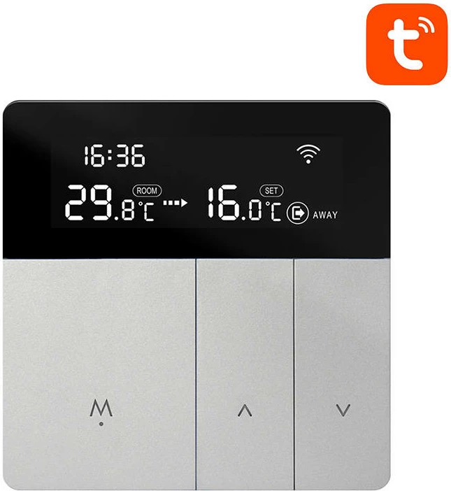 Termostat i mençur Wi‑Fi për bojler DHW, Avatto WT50-BH-3A, 3A, Tuya Smart Life, ekran LCD, gri