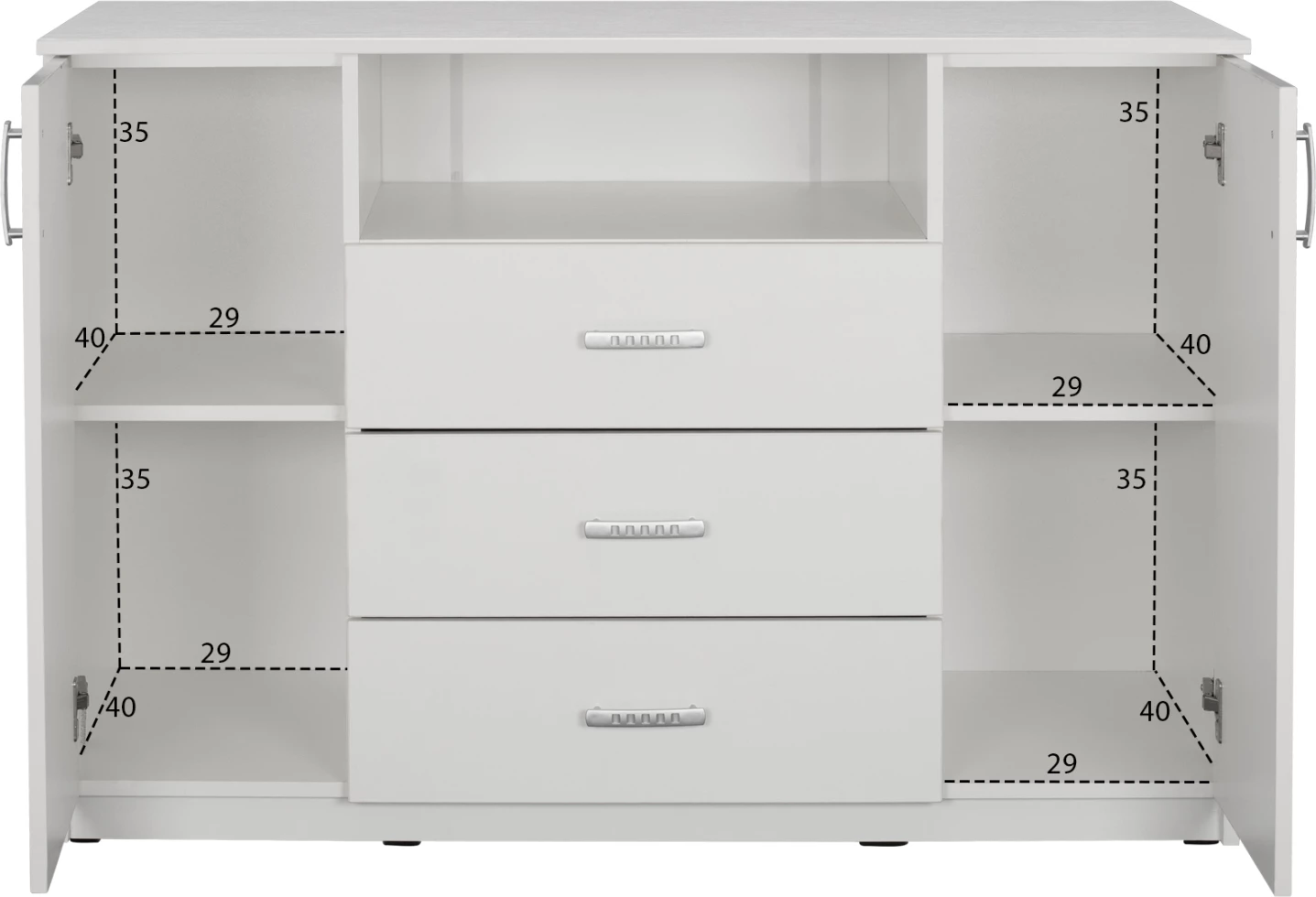 Bufe me 2 dollapë dhe 3 sirtarë, i bardhë, FH2430.03, 120x45x85 cm