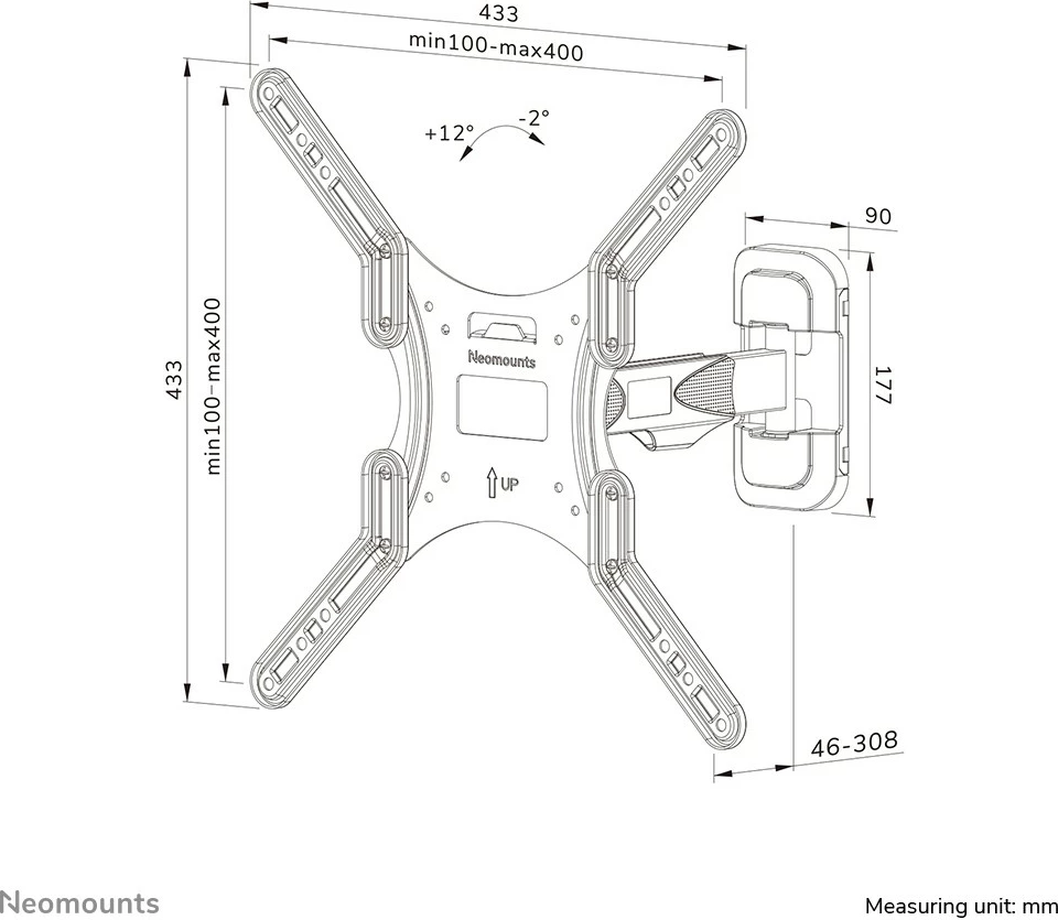 Mbajtës muri për TV Neomounts WL40-540BL14, full motion, 32-55 inç, VESA 400x400, e zezë