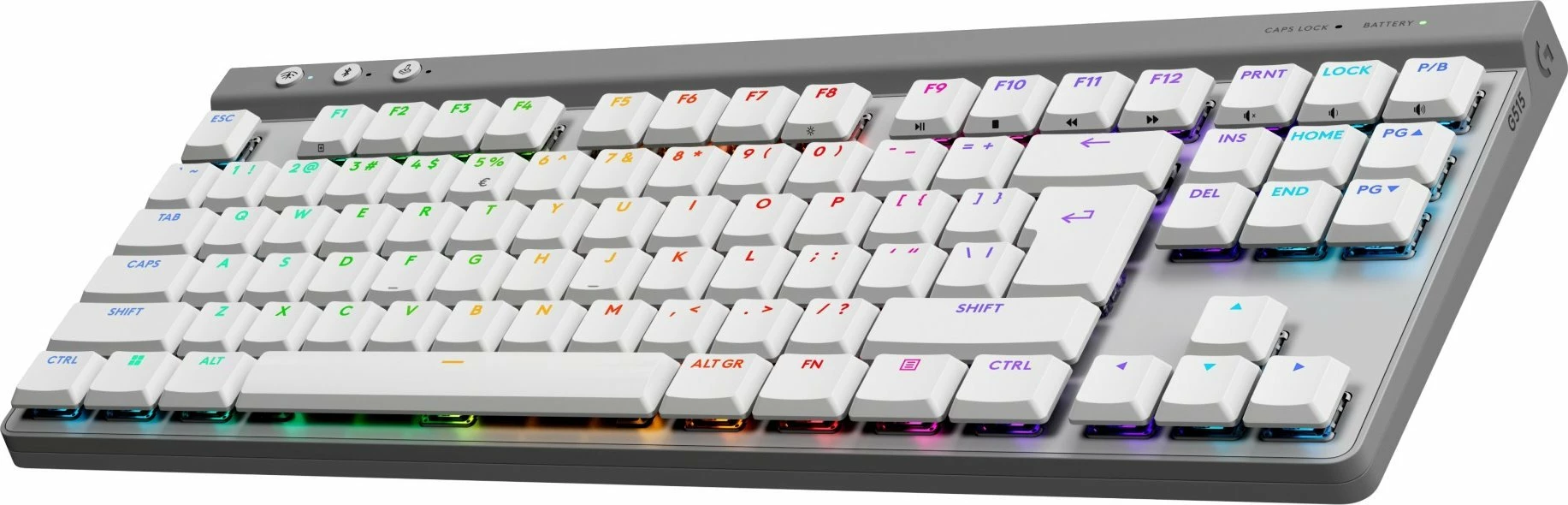 Tastierë gaming Logitech G515 LIGHTSPEED TKL 920-012539, mekanike GL Brown low-profile, RGB, Wireless/Bluetooth/USB-C, layout US, e bardhë