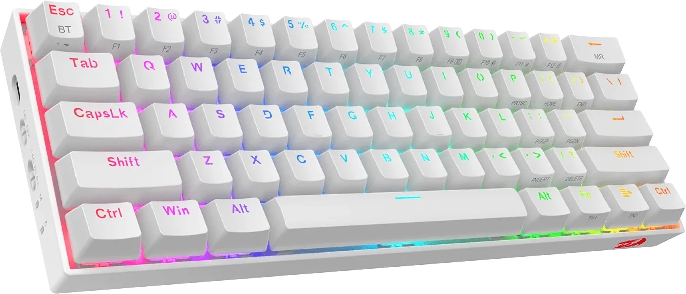 Tastierë mekanike gaming Redragon Draconic K530RGB Pro, 60% (61 tasta), Hot-Swap, BT/2.4GHz/USB-C, Red Switch, e bardhë