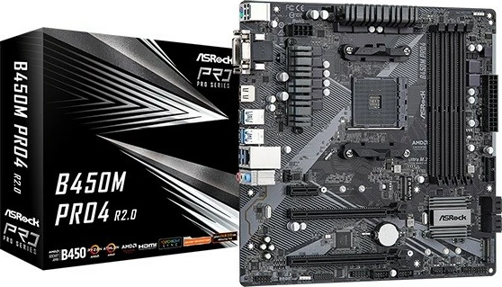 Pllakë amë ASRock B450M Pro4 R2.0, Socket AM4, uATX, 4 DDR4, e zezë