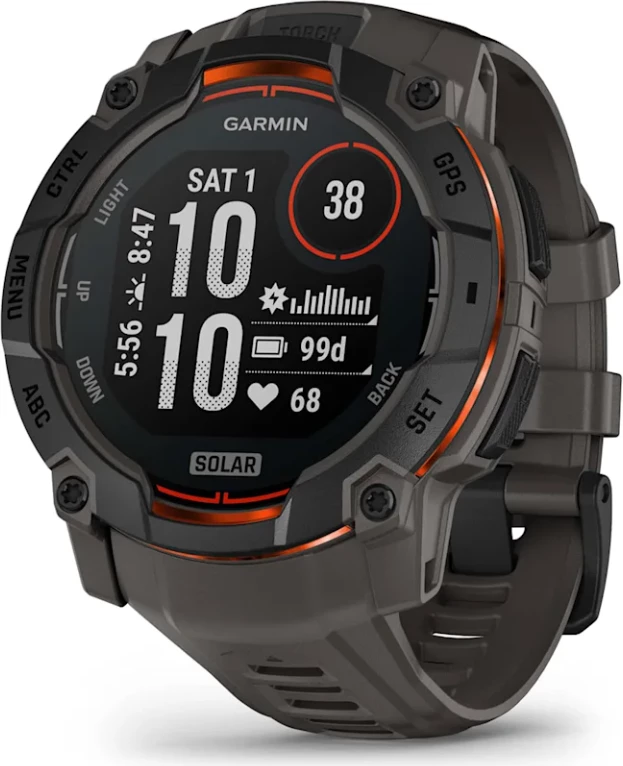 Smartwatch Garmin Instinct® 3 Solar, Black with Charcoal Silicone Strap, 50 mm