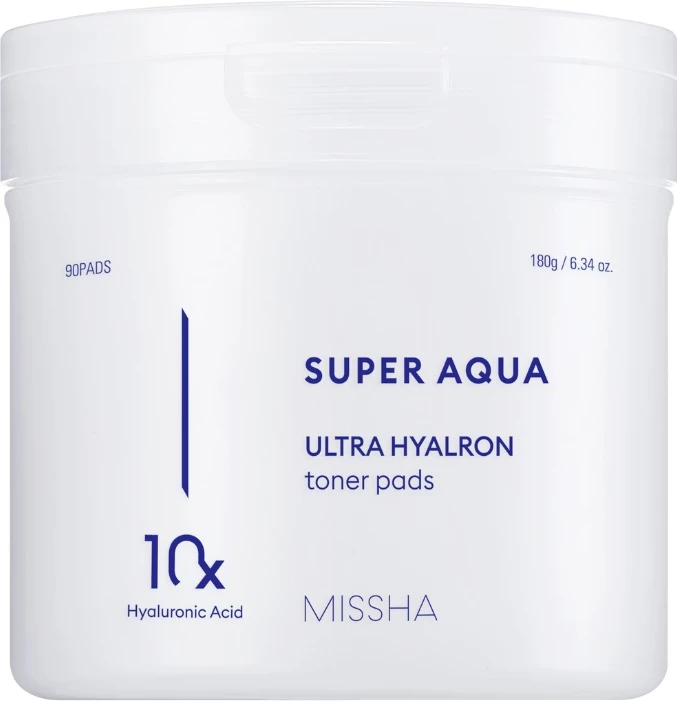 Pads tonike fytyre Missha Super Aqua Ultra Hyalron për femra, 90 copë