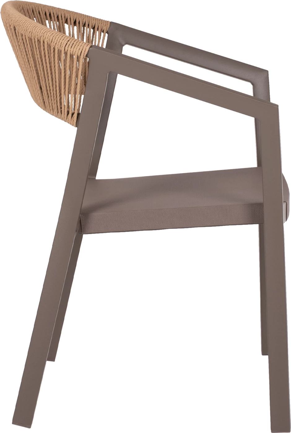 Karrige alumini FH5891.03, kornizë shampanjë dhe tekstil, mbështetëse ratan bezhë, 56x60x81,5H cm