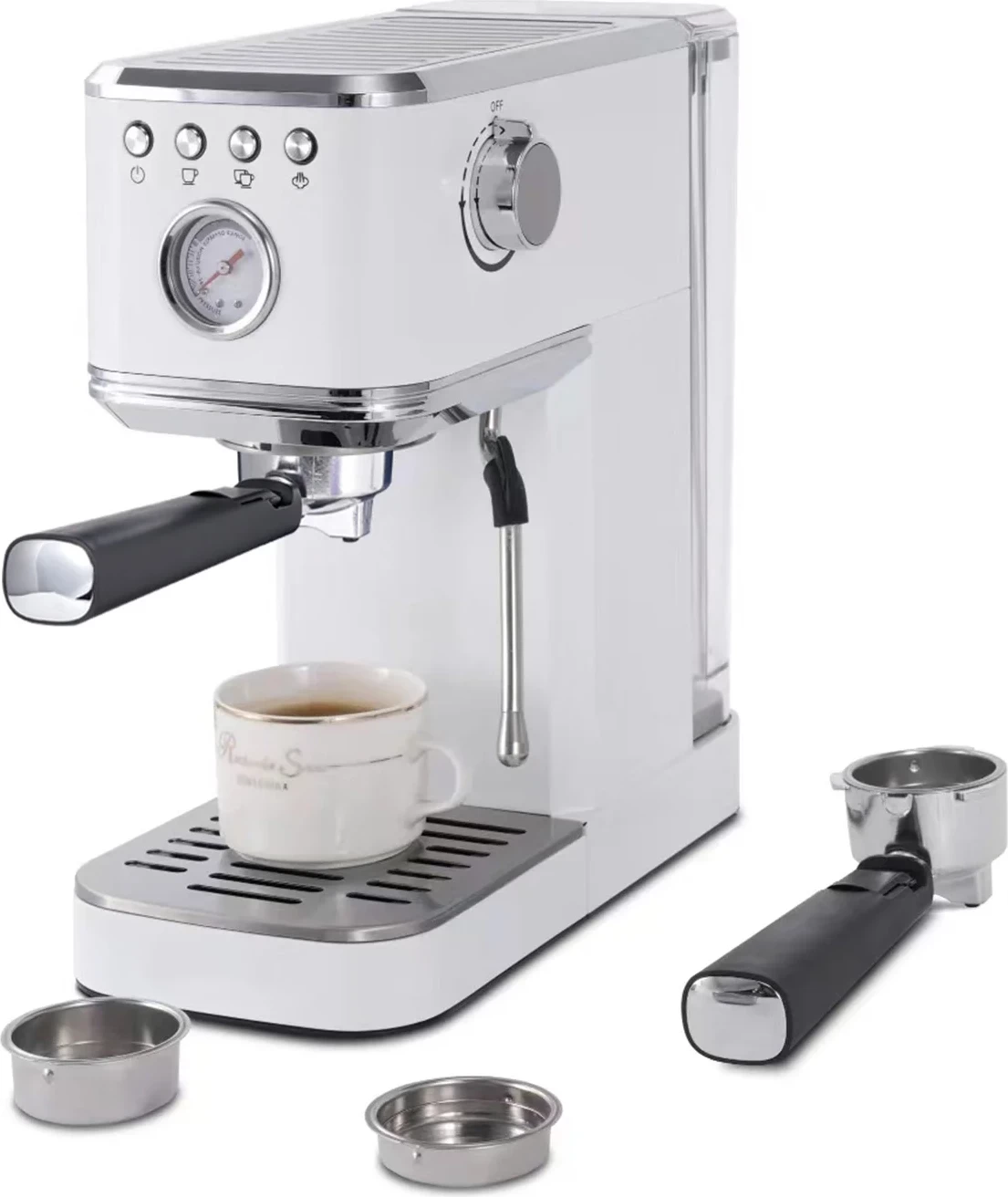 Makinë espresso Elit Perfetto ECM-24 2u1 1350W 20 bar 1.2L, e bardhë me shkëlqim