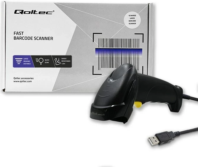 Skaner lazer Qoltec 50876, 1D, USB, i zi