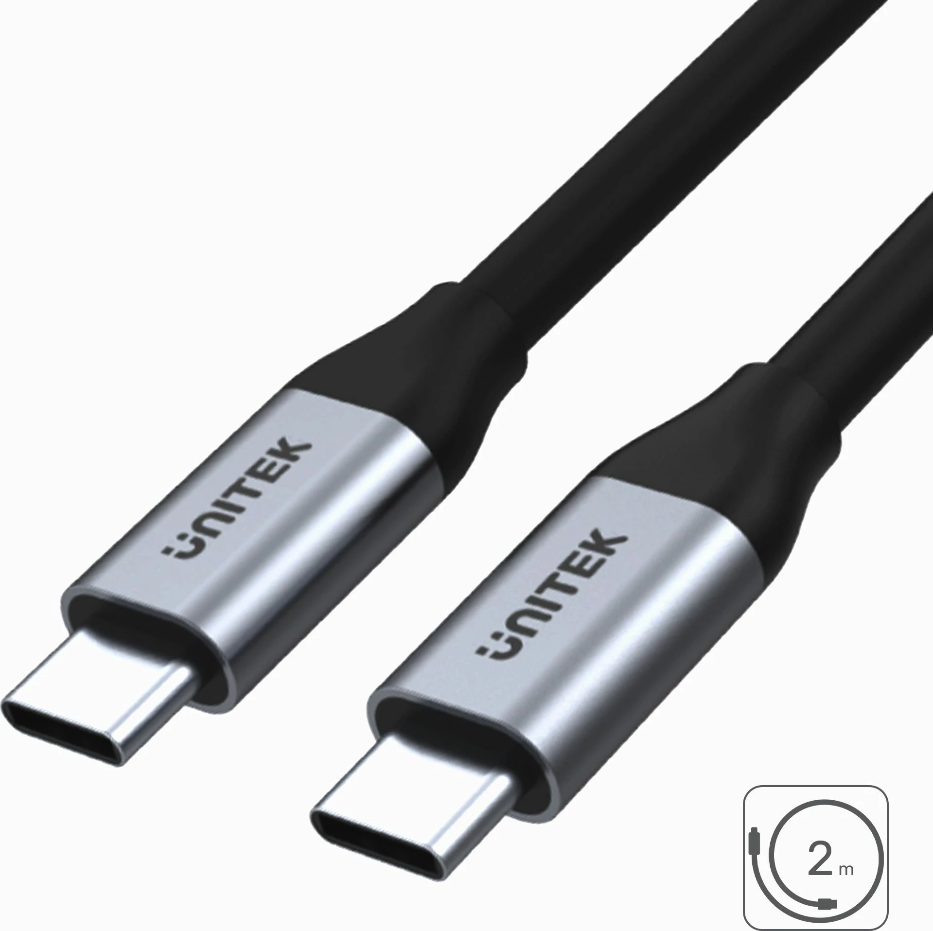 Kabllo USB-C në USB-C Unitek C14091ABK 2 m USB 3.1 Gen 1, 100 W PD, 4K@60Hz, argjendtë