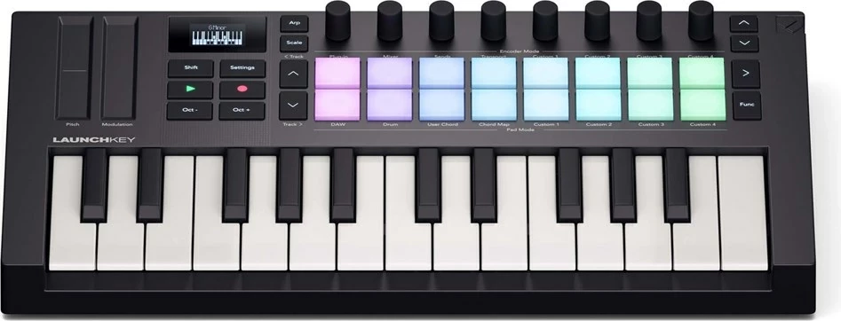 MIDI keyboard Novation Launchkey Mini 25 MK4, 25 taste, 16 pads RGB, Ekran OLED, i zi