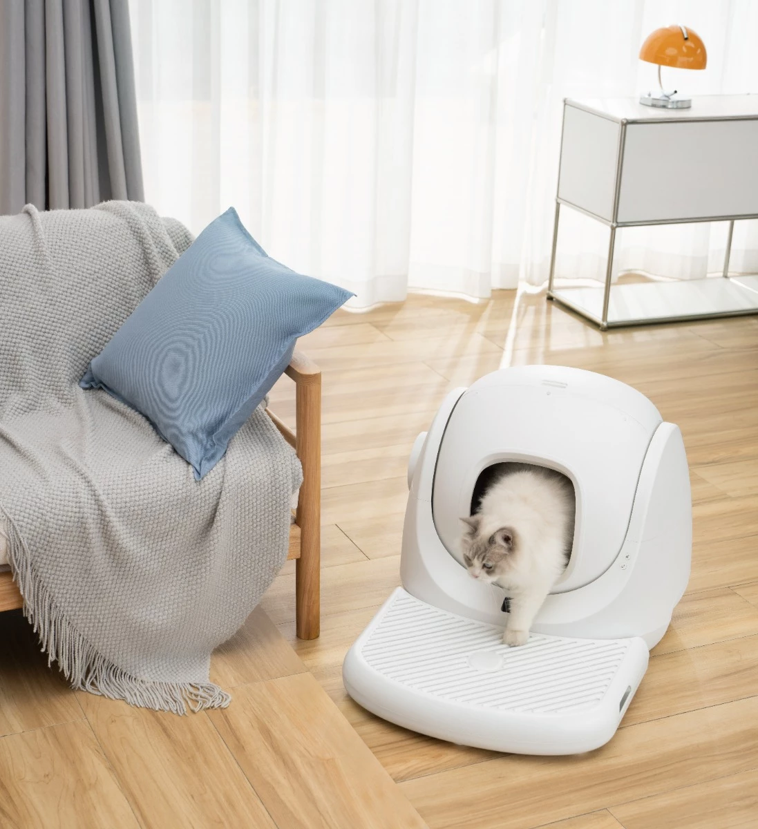 Kuti inteligjente vetëpastruese për rërë mace Catlink Baymax, WiFi, 7 L, e bardhë