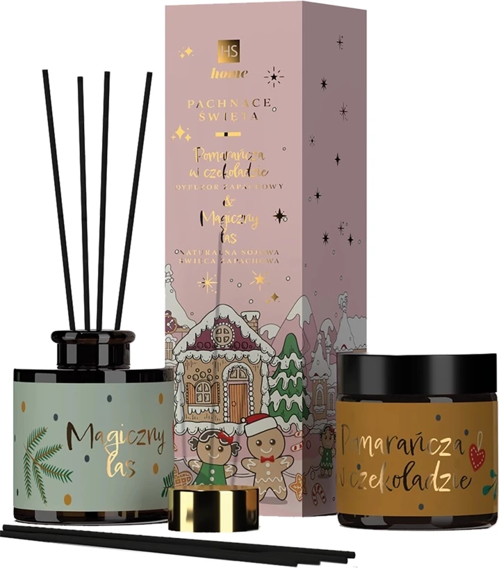 Set aromatik HiSkin Orange in Chocolate Diffuser 80ml + Magic Forest Candle 100ml, 2 copë