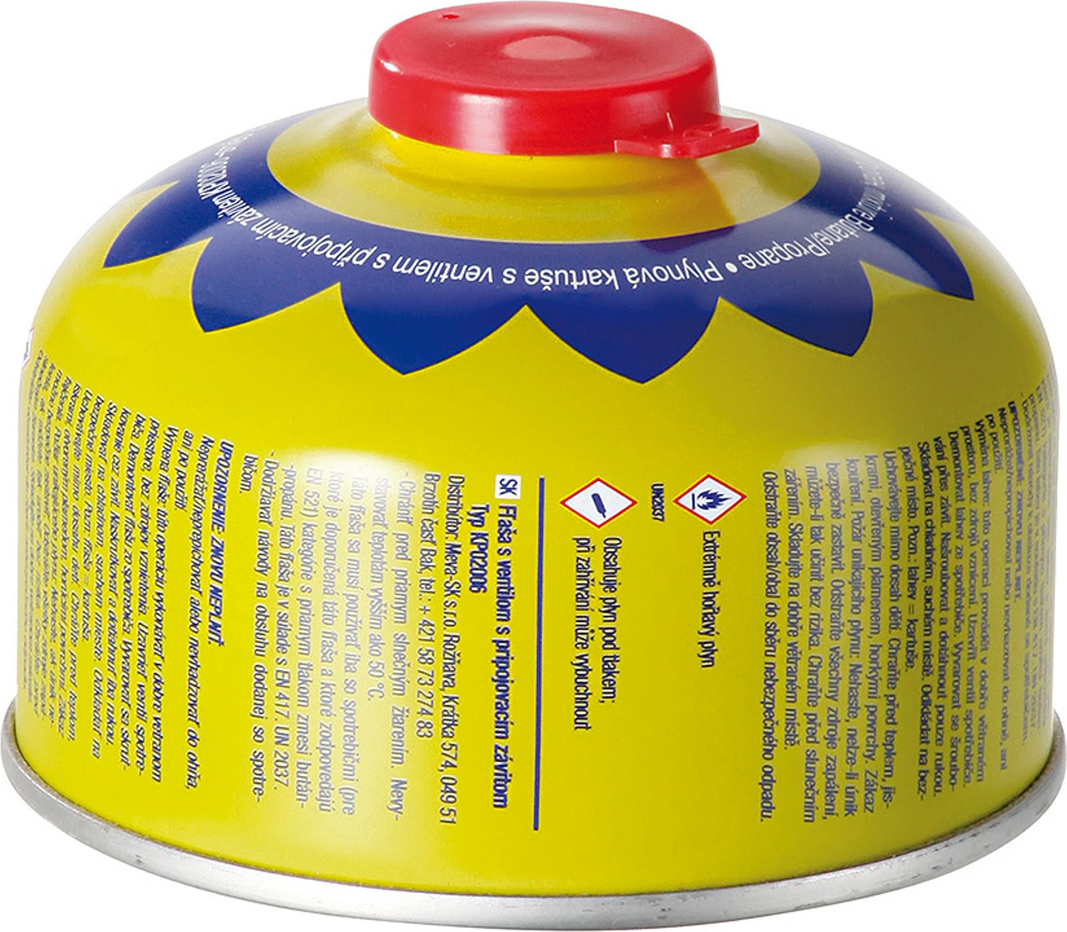 Karikator gazi Meva KP02008, 100g, me valvul dhe filetë, për soba turistike, verdhë