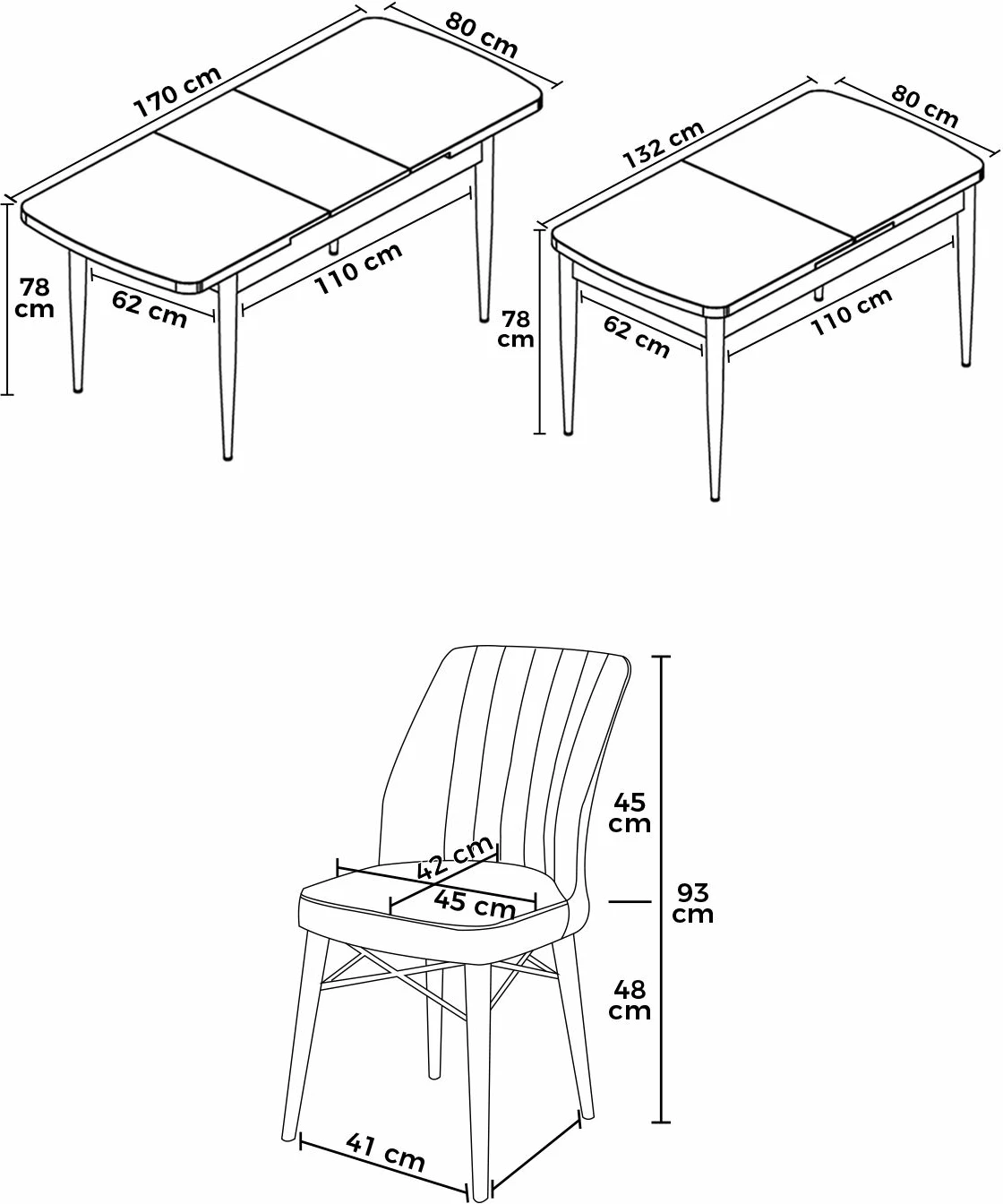 Tavolinë me karrige, zgjatshme, 7 copë, Skye Decor, Eva, mermer i zi, kafe