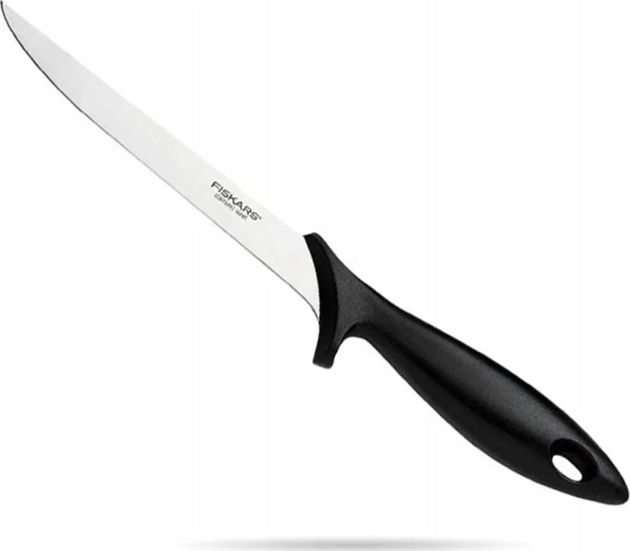 Thikë filetuese Fiskars Essential 1065567, teh 18 cm, çelik inox, dorezë polipropileni, e zezë