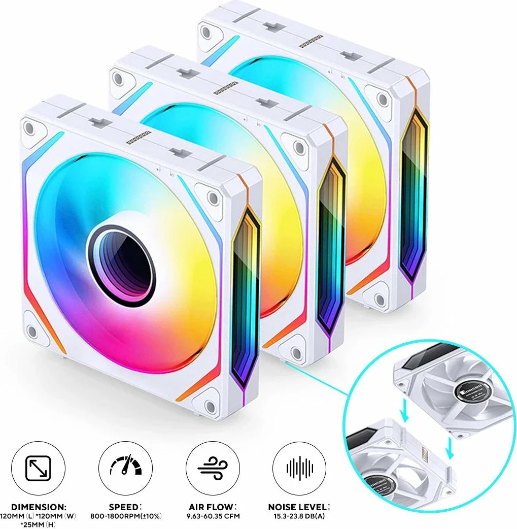 Ventilator kasë PC Jonsbo ZL-120W 120mm ARGB PWM 3-pack, i bardhë