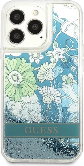Mbështjellës Guess Flower Liquid Glitter për iPhone 13 Pro Max 6.7", Gjelbër