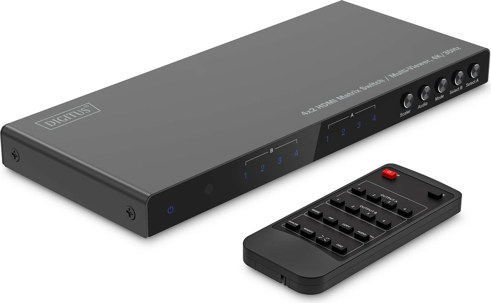 Switch HDMI Digitus 4x2 Matrix, 4K/30Hz, 4 hyrje, 2 dalje, i zi