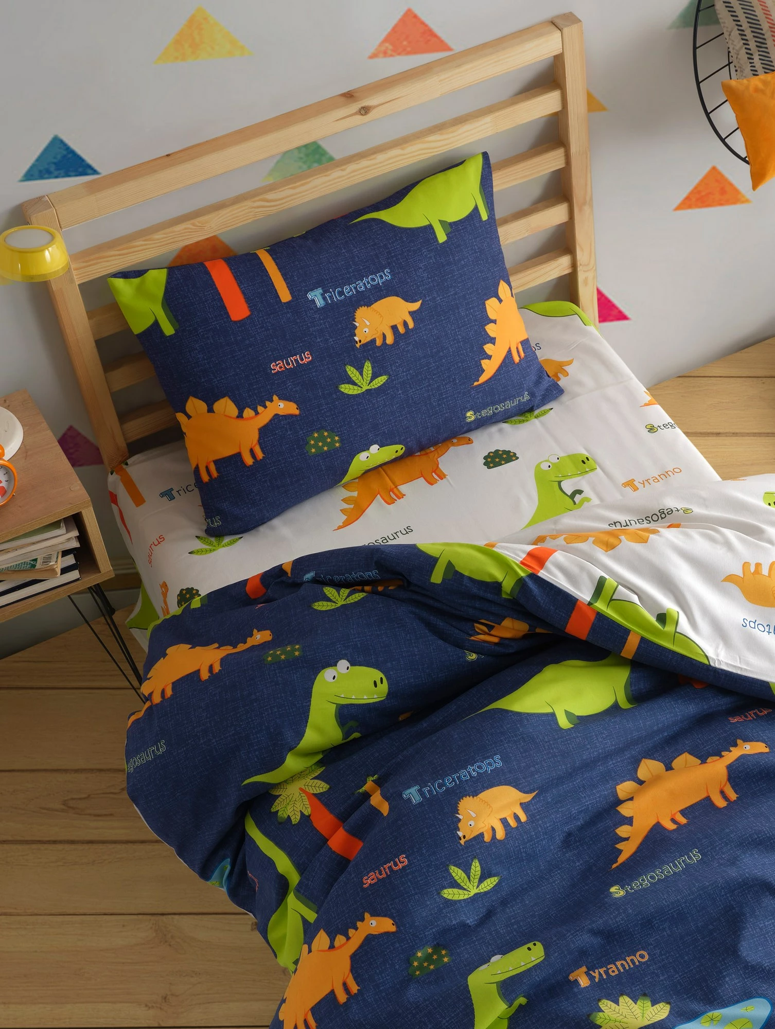 Set mbulesë për jorgan, një person, Dinolar, ngjyrë kaltër e errët