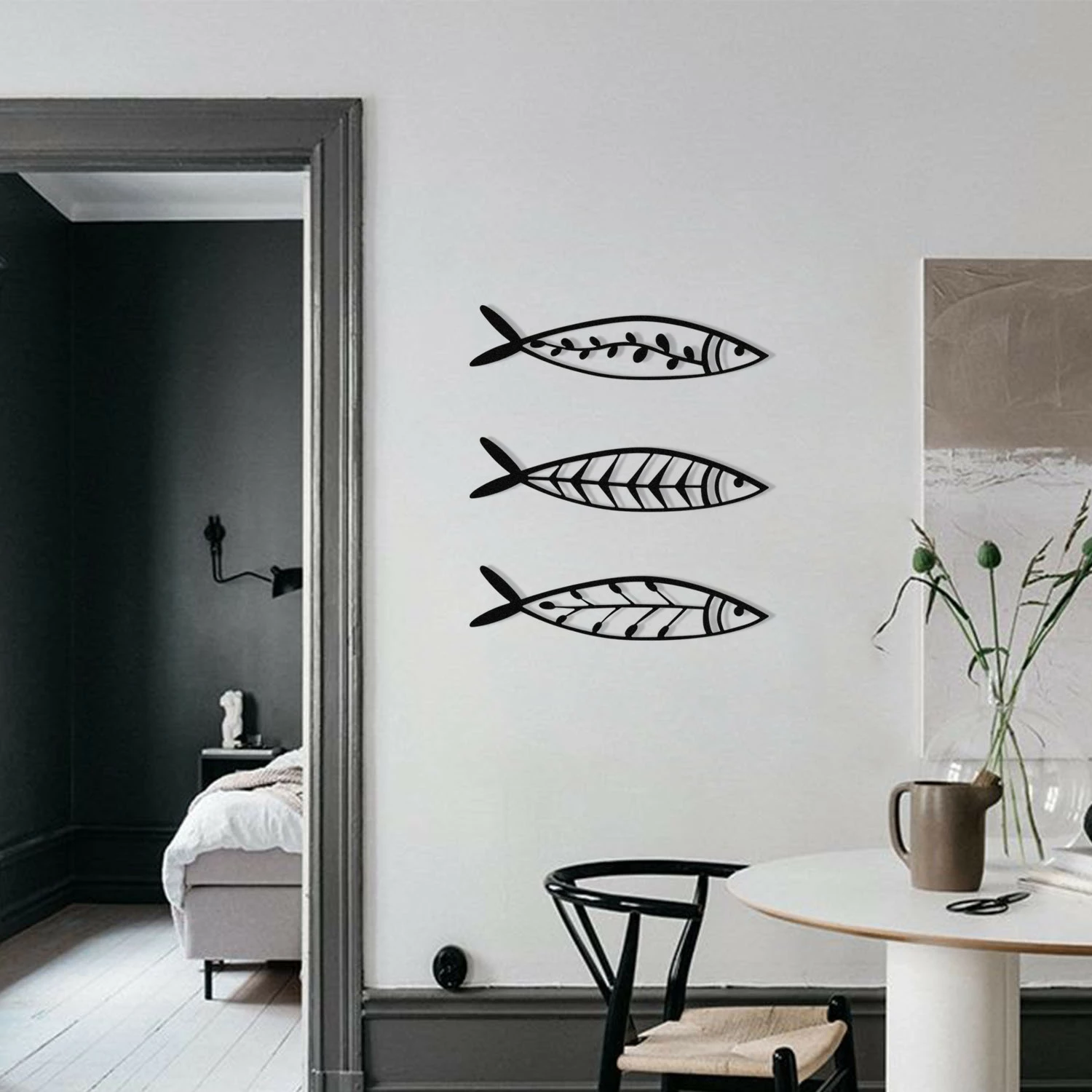 Aksesor dekorativ metalik për mur, Wallity, Hamsi, set prej 3 copash