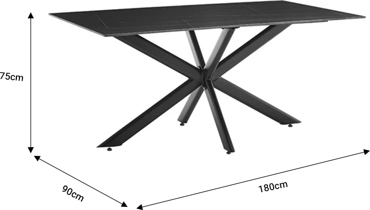 Tavolinë me karrige Bethan, gur i sinteruar, ngjyrë çimento gri - këmbë metali të zeza, 180x90x75cm