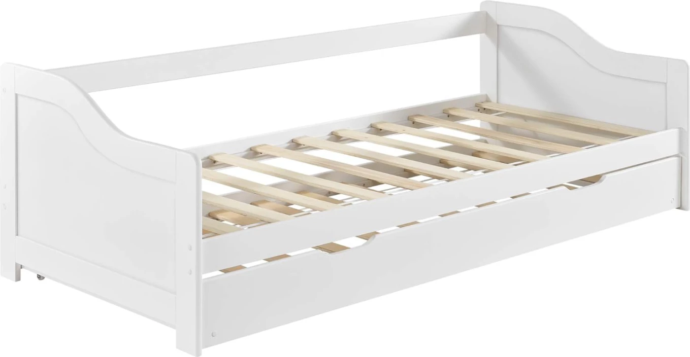 Krevat divan TRADDY, dru pishe, ngjyrë e bardhë, për dyshekë 190x90cm, me shtrat tërheqës