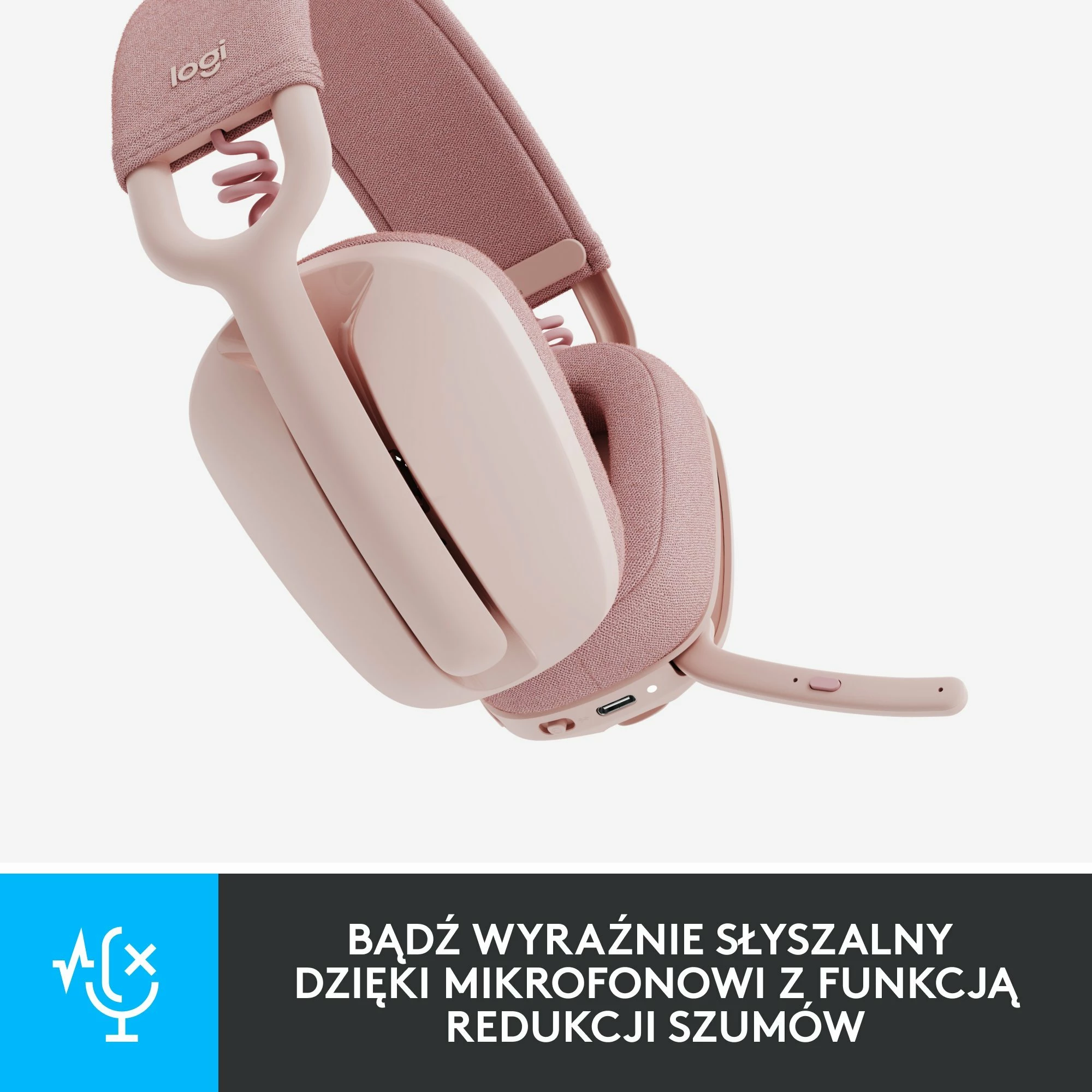 Kufje Logitech Zone Vibe 100 (981-001224), wireless Bluetooth/USB-C, me mikrofon, rozë