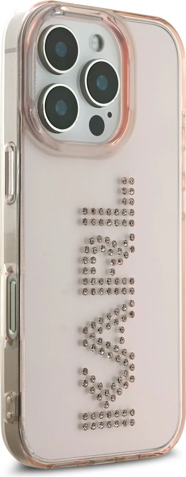 Mbështjellës Karl Lagerfeld IML Rhinestones Logo për iPhone 16 Pro, Rozë