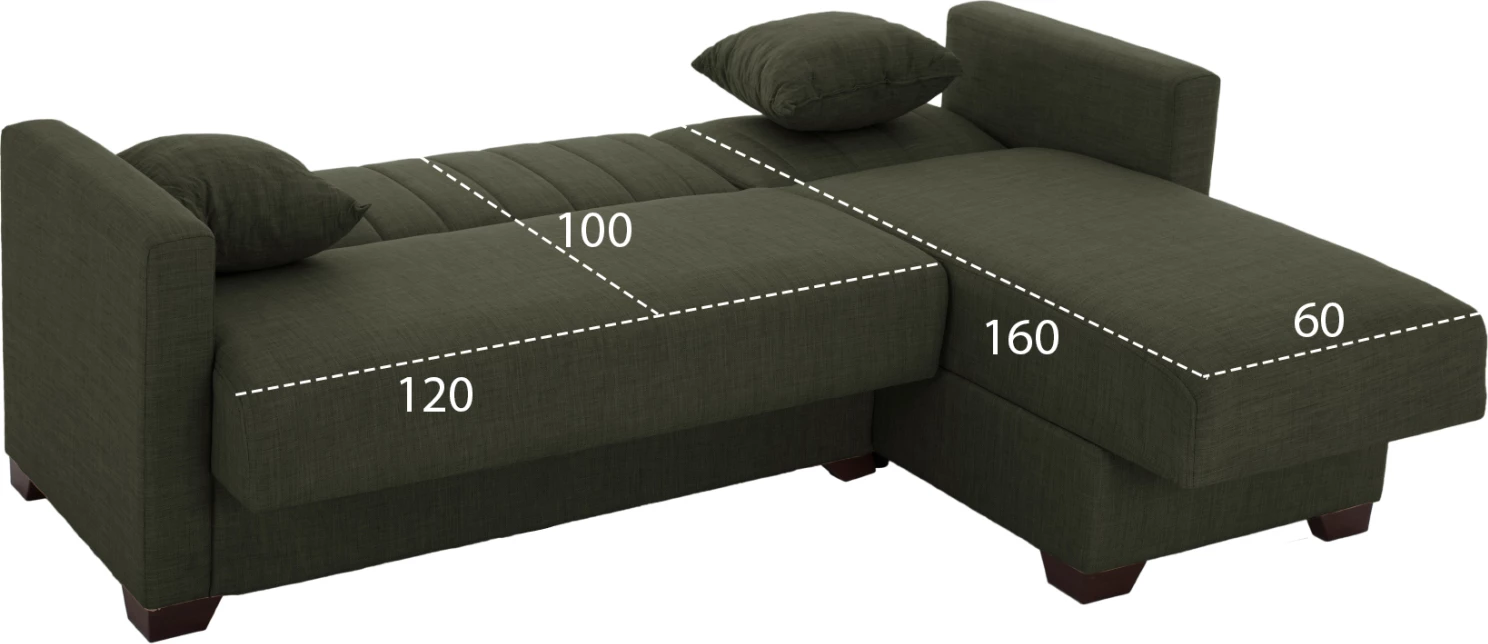 Divan këndor me shtrat, ngjyrë ulliri e errët, FH3244.05, 200x133x77 cm