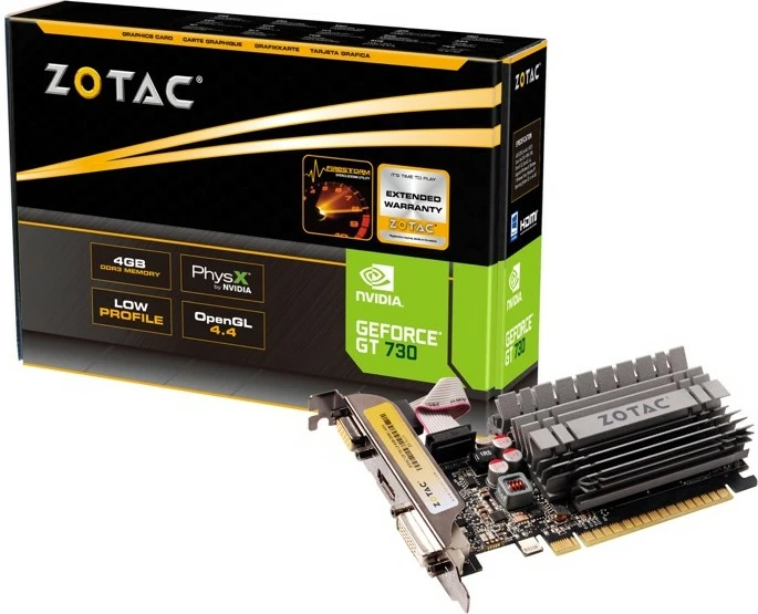 Kartelë grafike Zotac GeForce GT 730, 4 GB, GDDR3, PCI Express x16 2.0, e zezë/gri/argjendtë