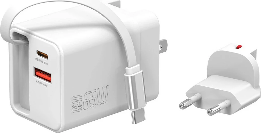 Karikues universal 4smarts 541065, 65W, 3 porta, USB-C, kabllo 0.7m, i bardhë