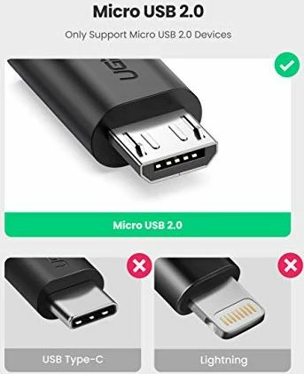 Adapter USB OTG Ugreen 10396, MicroUSB në USB-A (USB 2.0) 12 cm, i zi