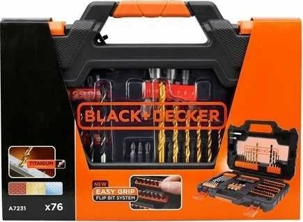 Set burgjish për shpim Black+Decker A7231, HSS TiN për metal/drurë/beton, 76 copë