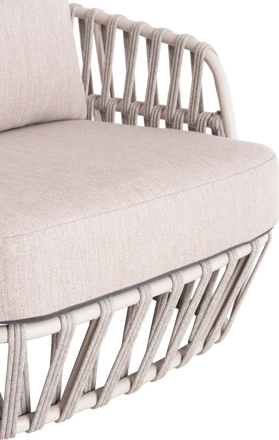 Set salloni për jashtë 4 pjesë SABO FH6208.02 ngjyrë krem e bardhë, alumin-bezhë, litar P.E. & pëlhurë OLEFIN-dru TEAK natyral