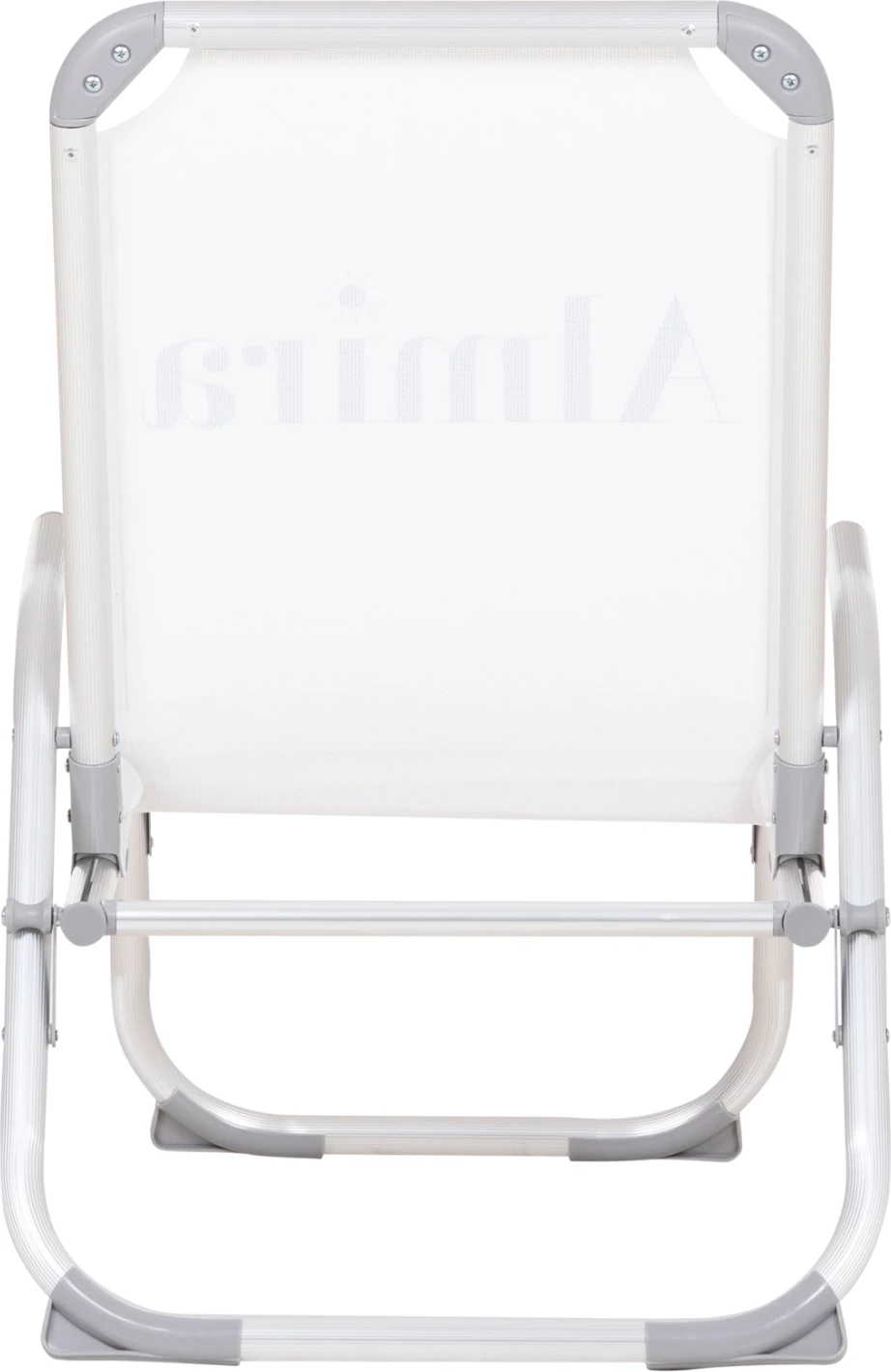 Karrige plazhi e ngritur, alumin i rëndë, Almira FH6431.03, tekstilene e bardhë, 53x68x80cm