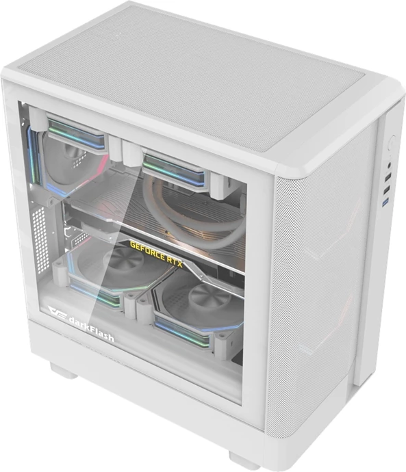 Kasë Darkflash DB330M Mesh midi tower, M-ATX/ITX, 4 slote PCI, pa ventilatorë, 2x HDD 3.5", 1x SSD 2.5", panel xham i kalitur, e bardhë