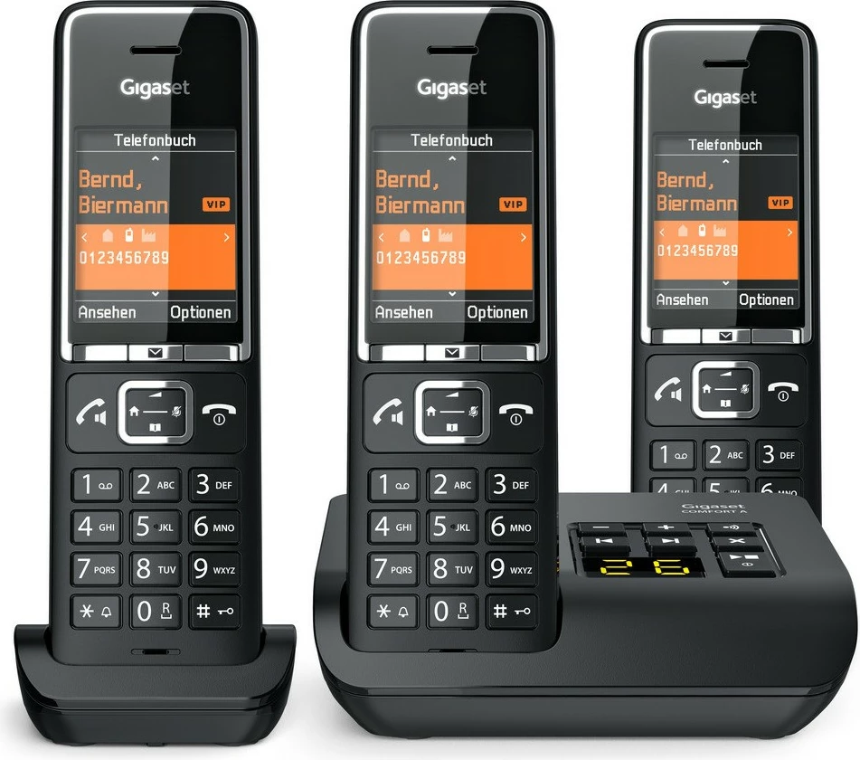 Telefon pa tela Gigaset COMFORT 550A, 3 dorëza, regjistrues automatik, 200 kontakte, i zi