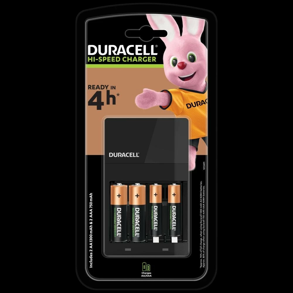 Karikues Duracell CEF14 me 2 bateri AA dhe 2 AAA, i zi, set