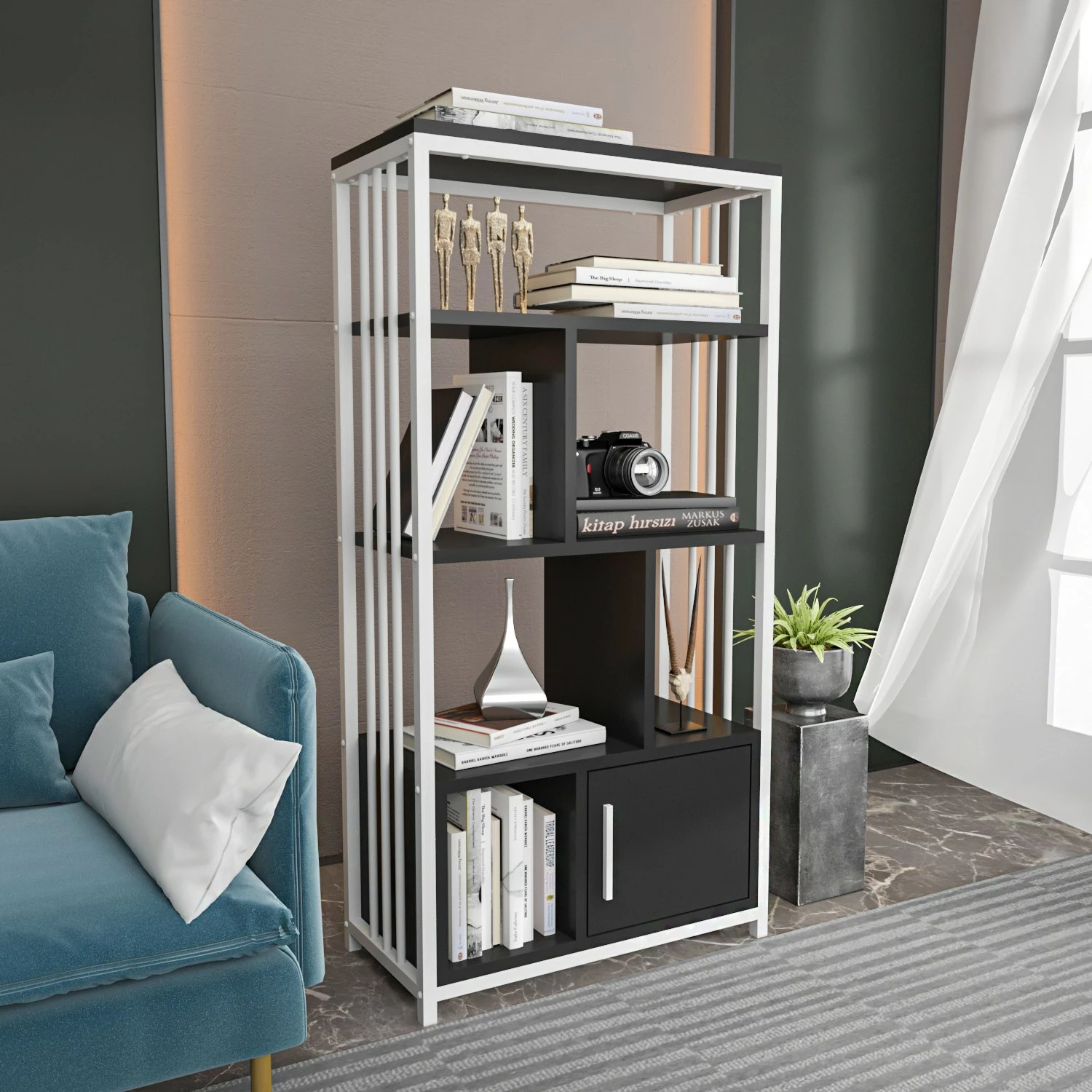 Raft librash Hanah Home, Valero, bardhë-antracit