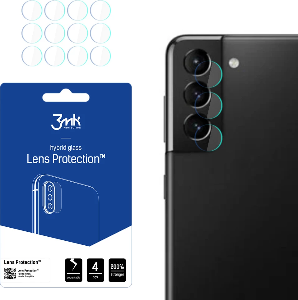 Xham hibrid për kamerë Samsung Galaxy S21 5G 3mk Protection, Transparent, 4 copë